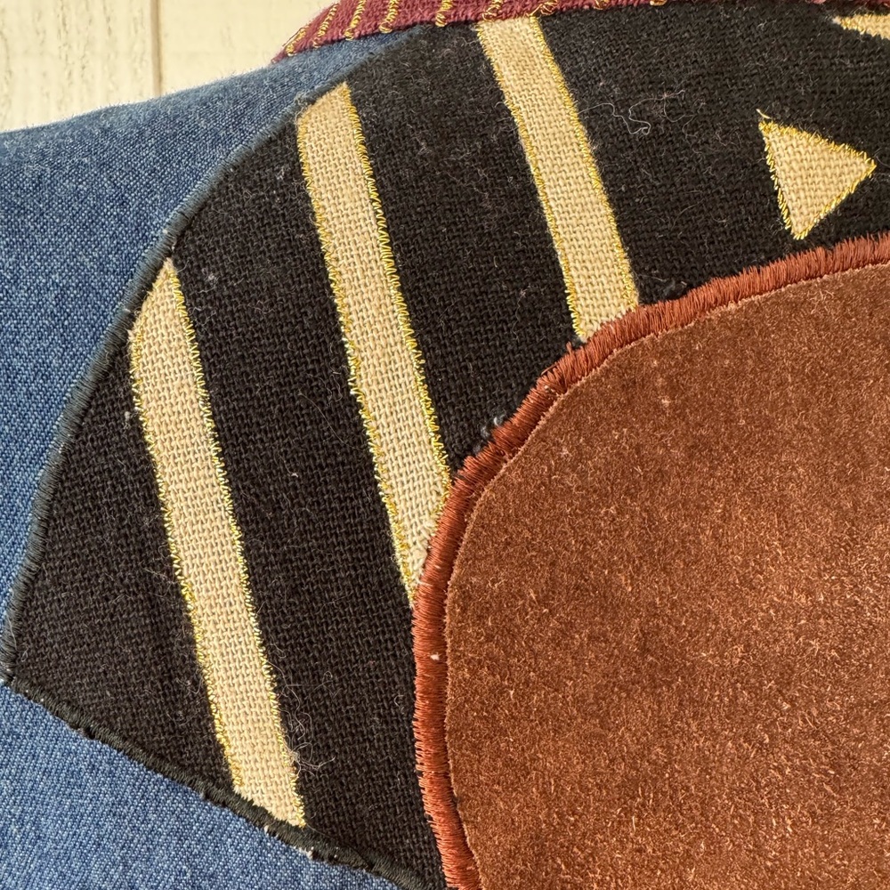 Vtg 90s Molato Jacket XL Denim Long Duster Abstract African Tribal Art Cowrie 2X - Picture 6 of 11